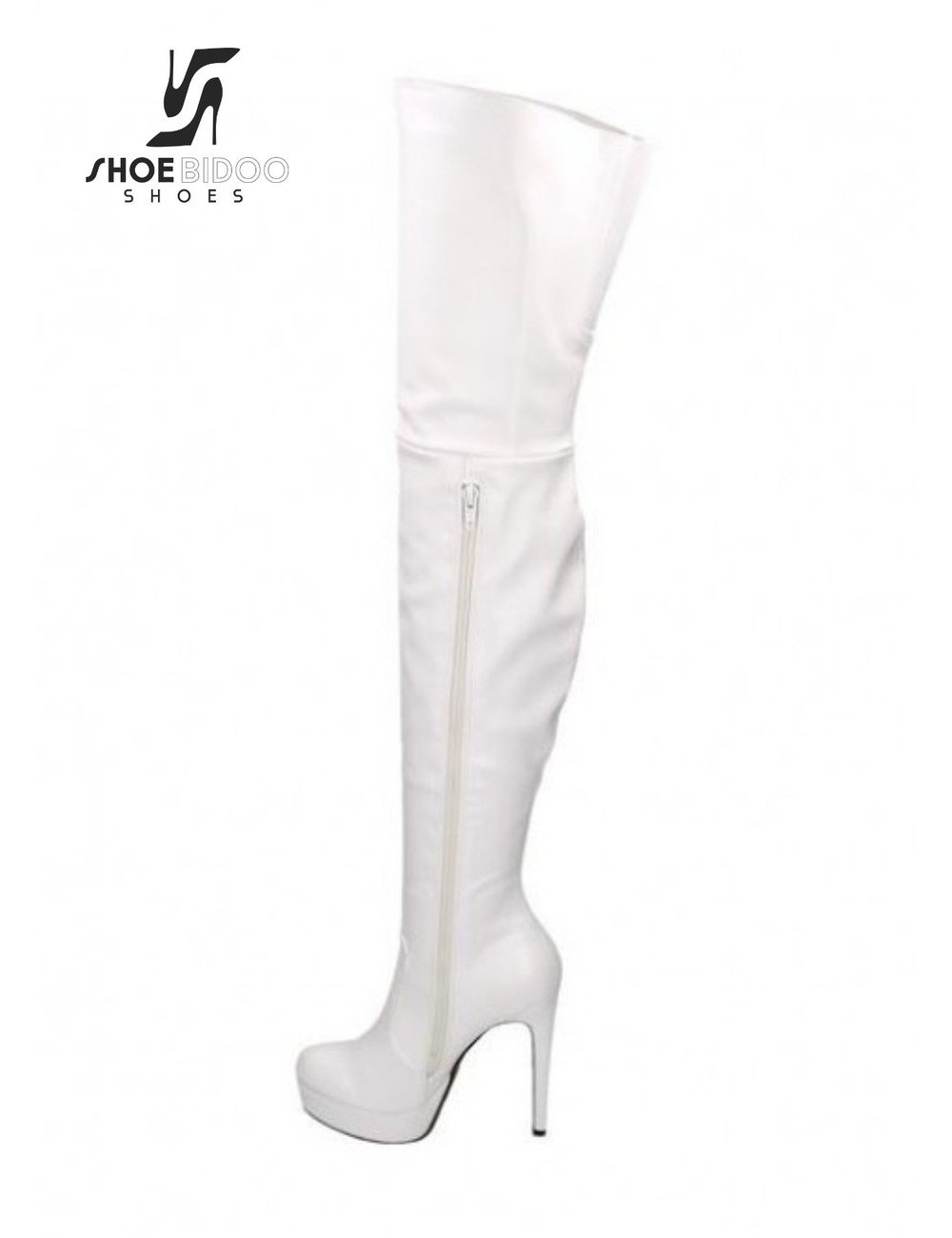 Jumex Vegan White thigh boots with ultra high heels and platform