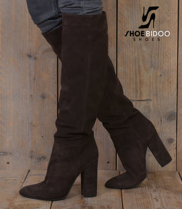 Sanctum Shoes Lange knie laarzen met hoge blokhakken in suede zonder rits -OUTLET