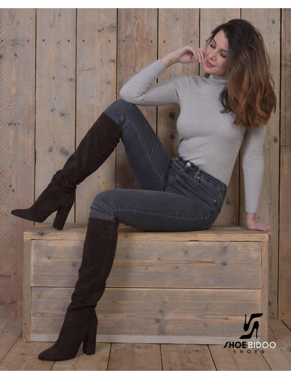 Sanctum Long pull on knee boots with high heels in suede -OUTLET