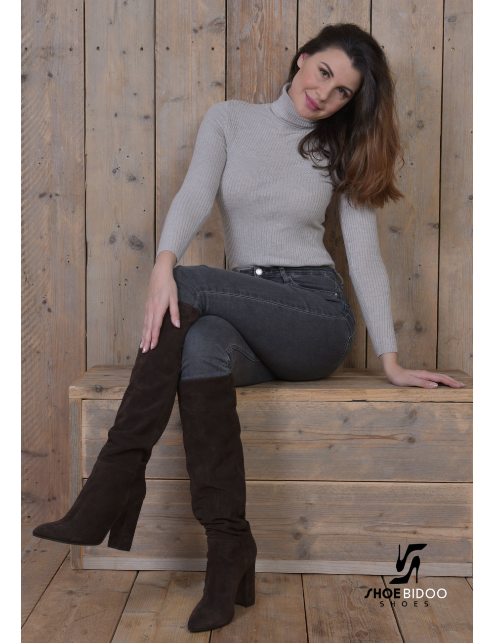 Sanctum Long pull on knee boots with high heels in suede -OUTLET