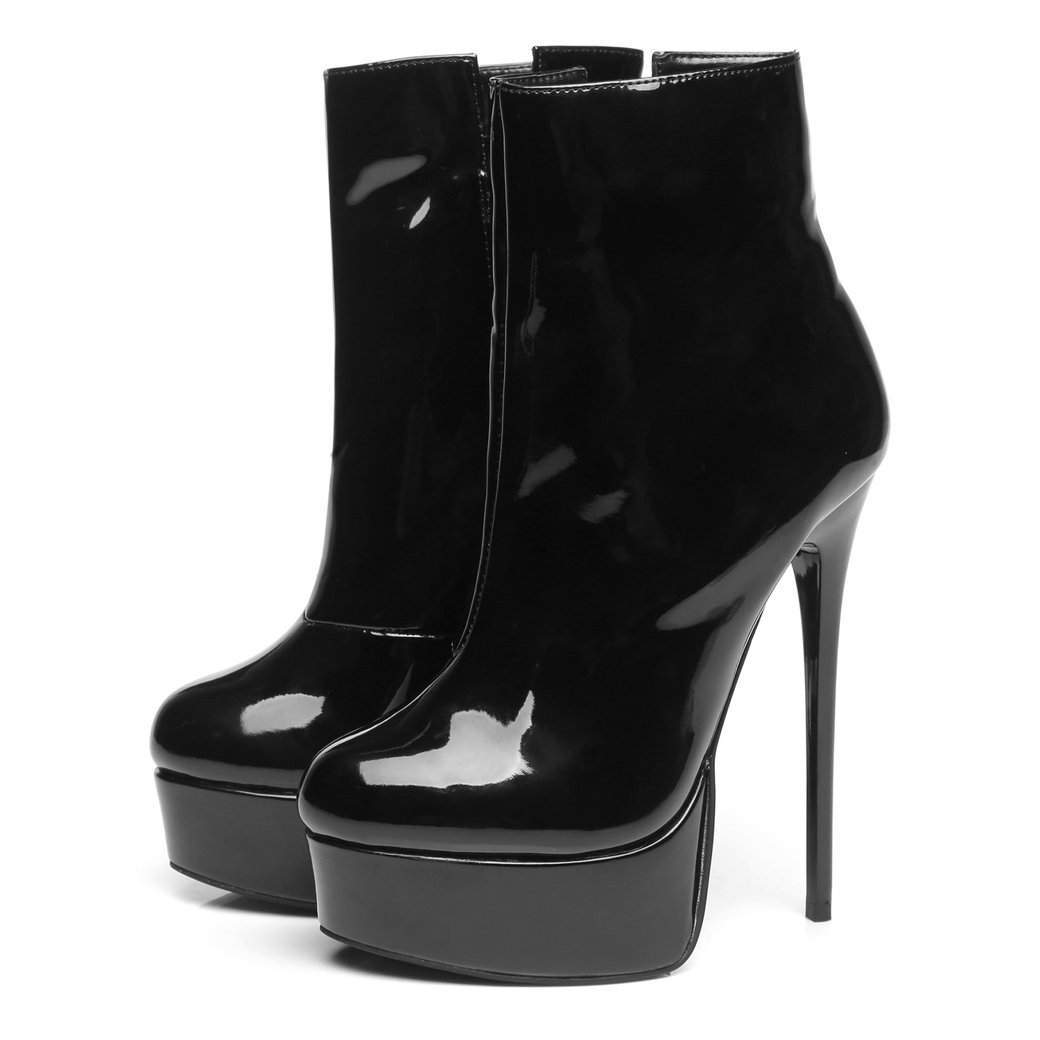 flat black shiny ankle boots