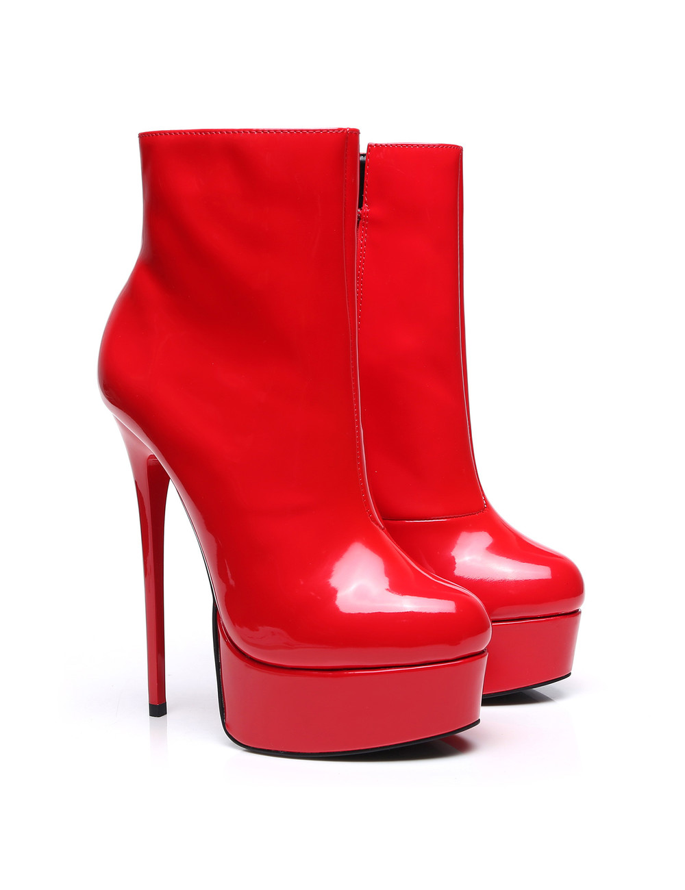 shiny red ankle boots