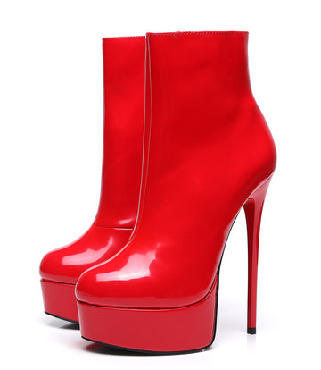 red shiny ankle boots