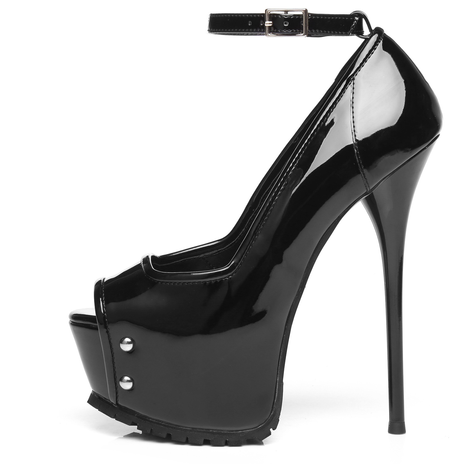 Black shiny Madison Giaro 16cm platform heel profile pumps - Shoebidoo ...