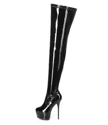 Black shiny thigh boots Giaro Vida 16cm heels profile - Shoebidoo Shoes ...