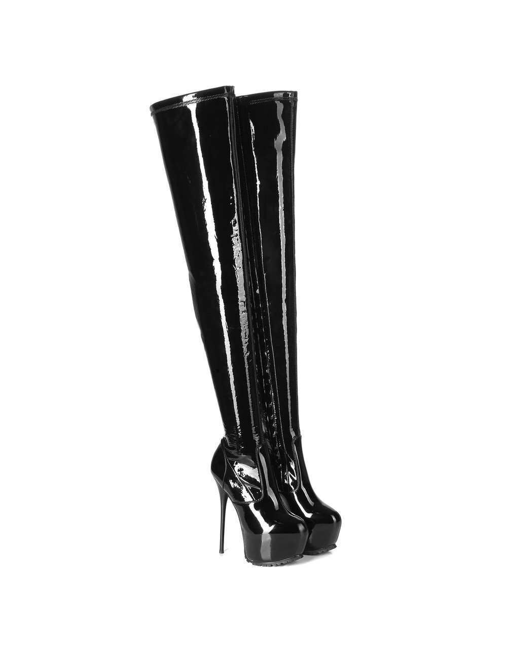 Black shiny thigh boots Giaro Vida 16cm heels profile - Shoebidoo Shoes ...