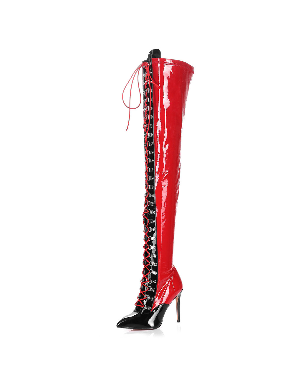 red and black thigh high boots