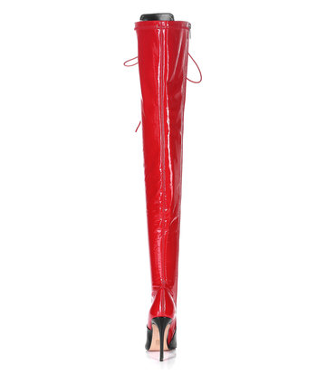 Giaro VERUSKA lange, geschnürte, oberschenkelhohe Stiefel mit hohen Absätzen, ROT-SCHWARZ