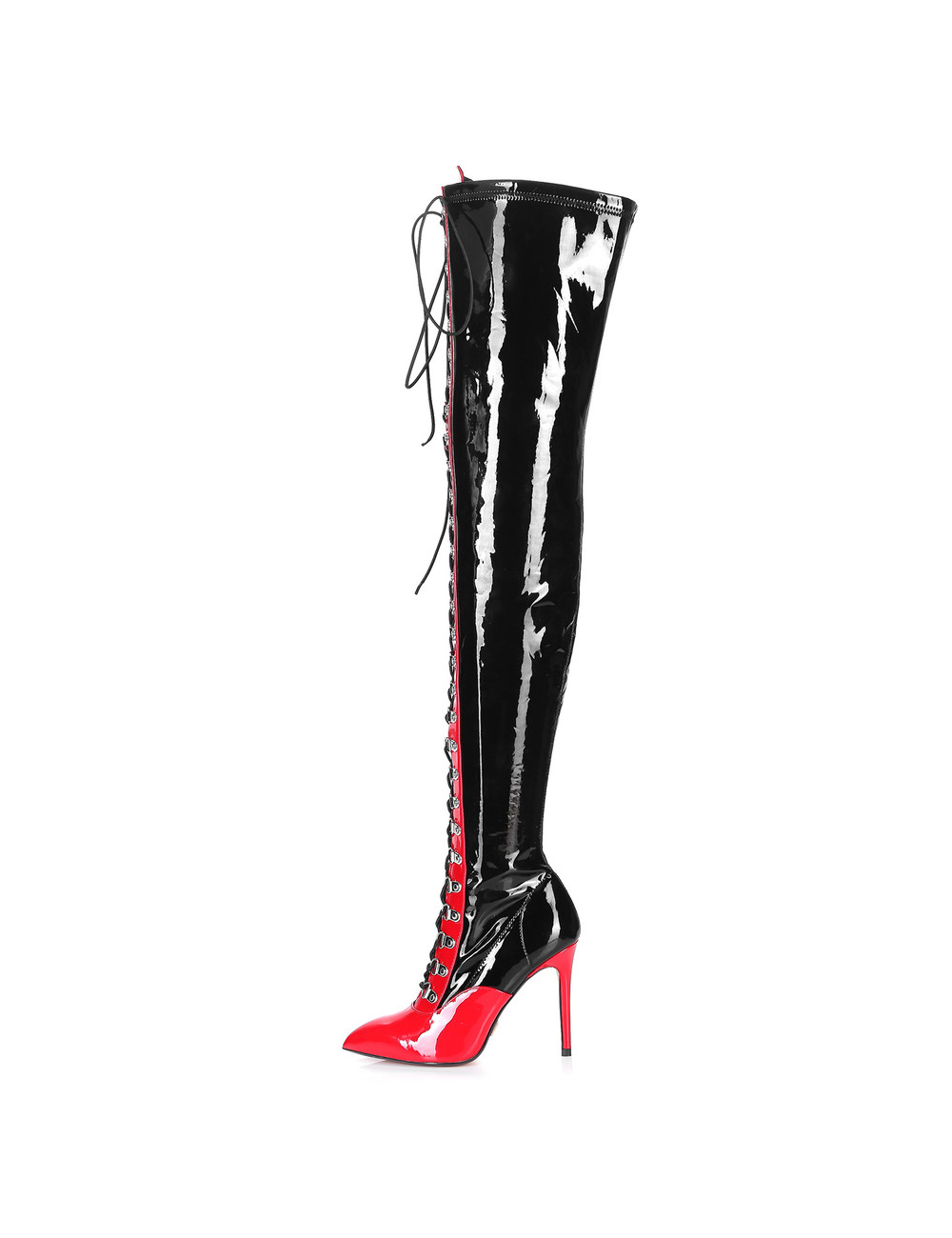 red thigh high lace up boots