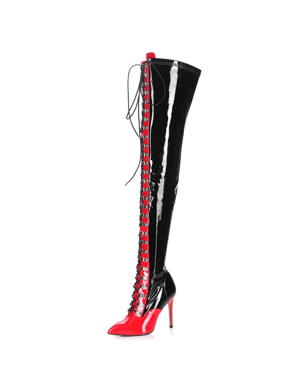 Giaro VERUSKA long lace-up thigh high boots with high heels BLACK-RED