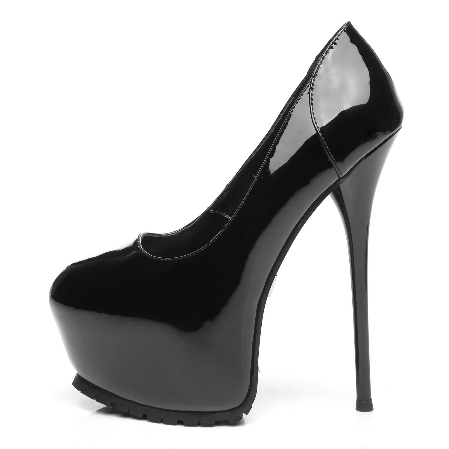 Black shiny Vicky Giaro 16cm platform heel profile pumps - Shoebidoo ...