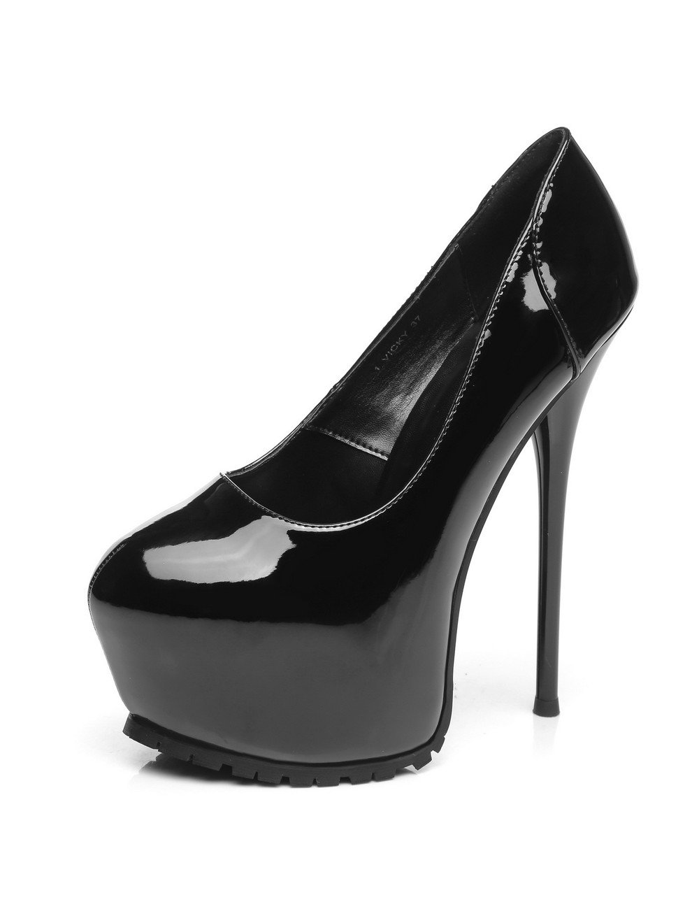 Black shiny Vicky Giaro 16cm platform heel profile pumps - Shoebidoo ...