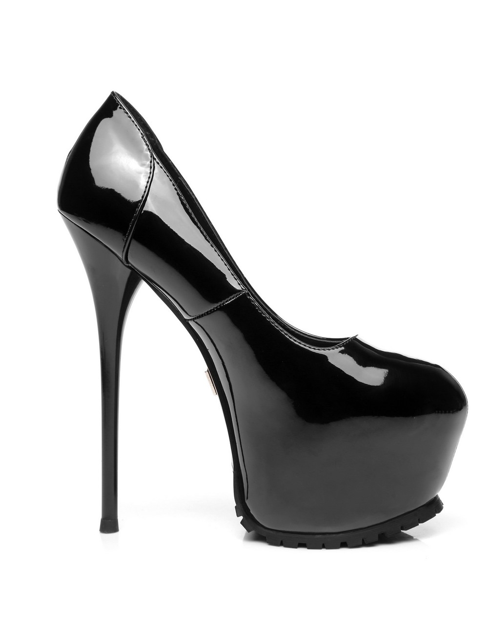 Black shiny Vicky Giaro 16cm platform heel profile pumps - Shoebidoo ...