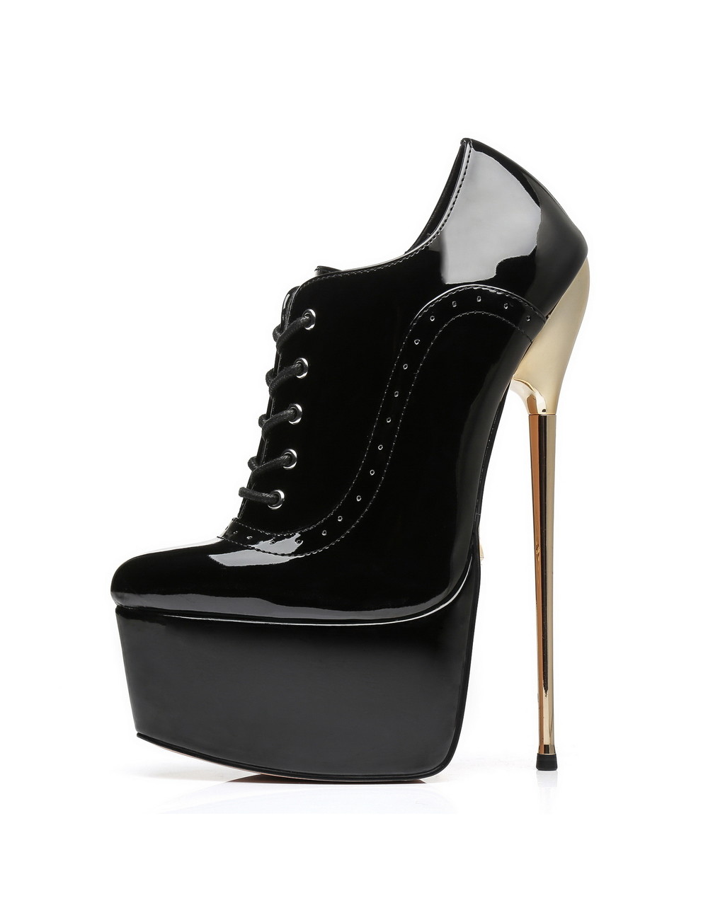 Black Shiny Giaro platform oxford pumps gold heeled 20cm - Shoebidoo ...