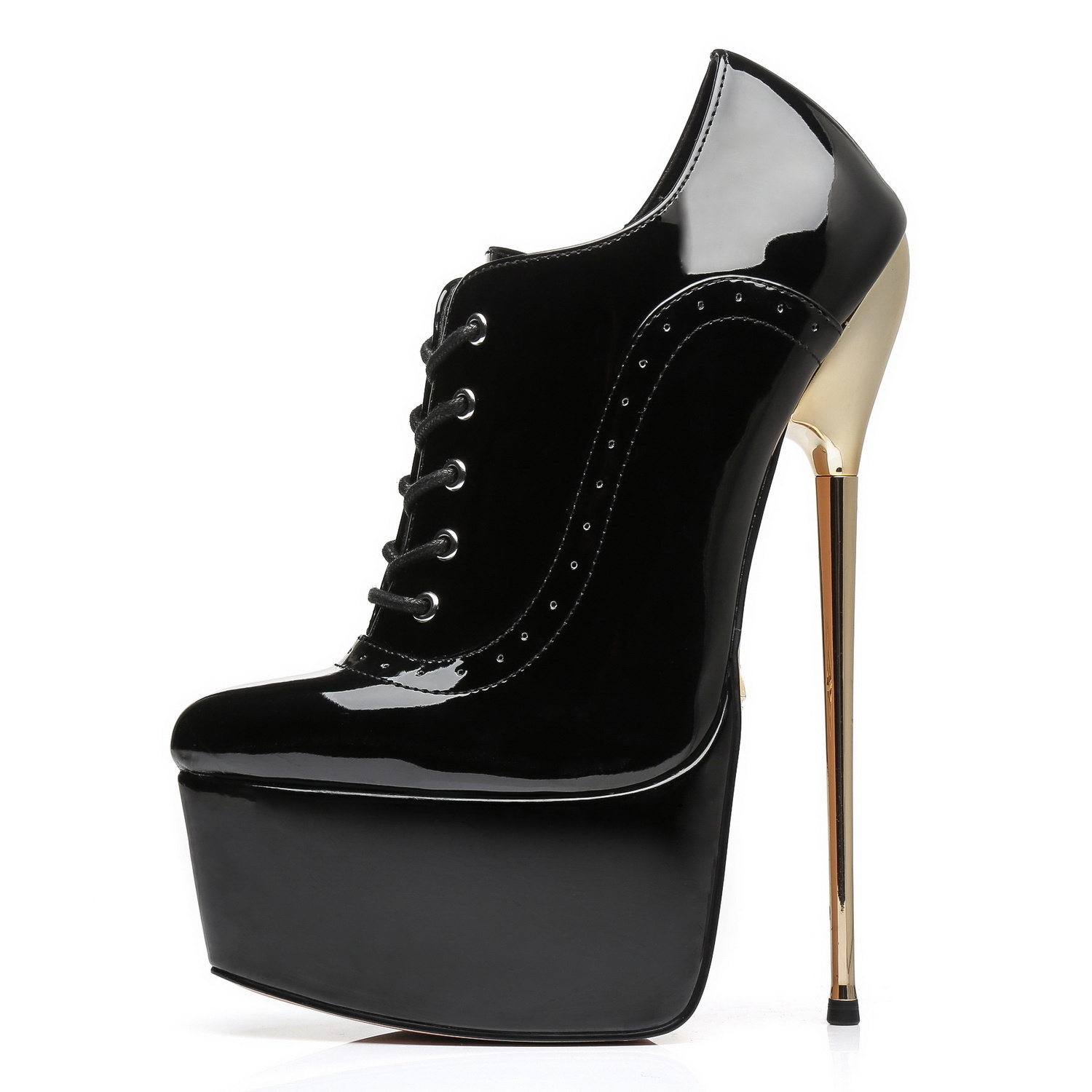 Black Shiny Giaro platform oxford pumps gold heeled 20cm - Shoebidoo Shoes | Giaro high heels