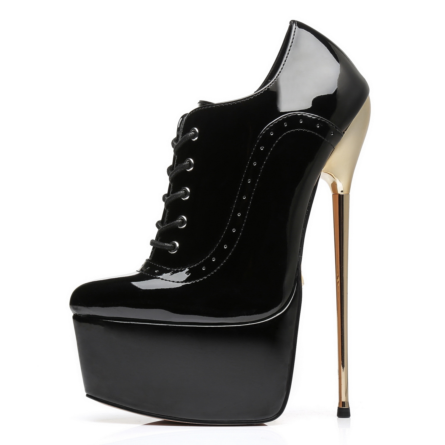 Black Shiny Giaro platform oxford pumps gold heeled 20cm - Shoebidoo Shoes  | Giaro high heels