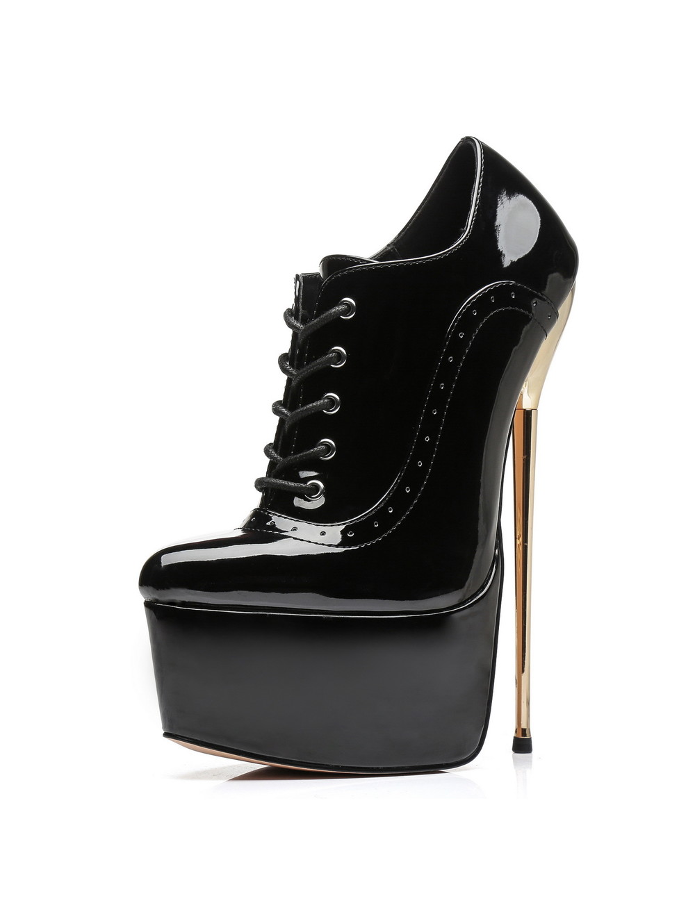 Black Shiny Giaro platform oxford pumps gold heeled 20cm - Shoebidoo ...