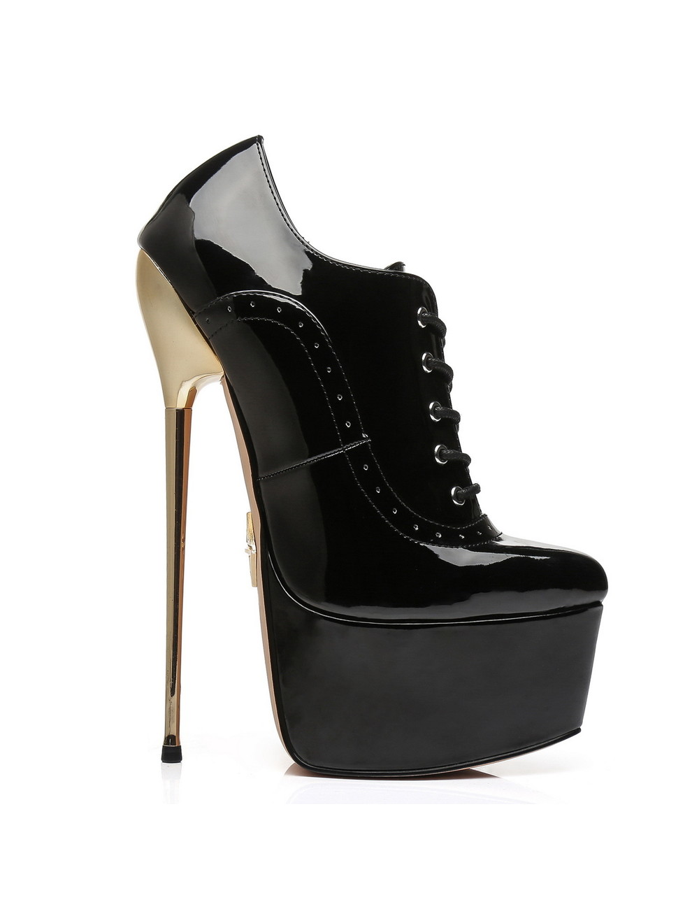 Black Shiny Giaro platform oxford pumps gold heeled 20cm - Shoebidoo ...