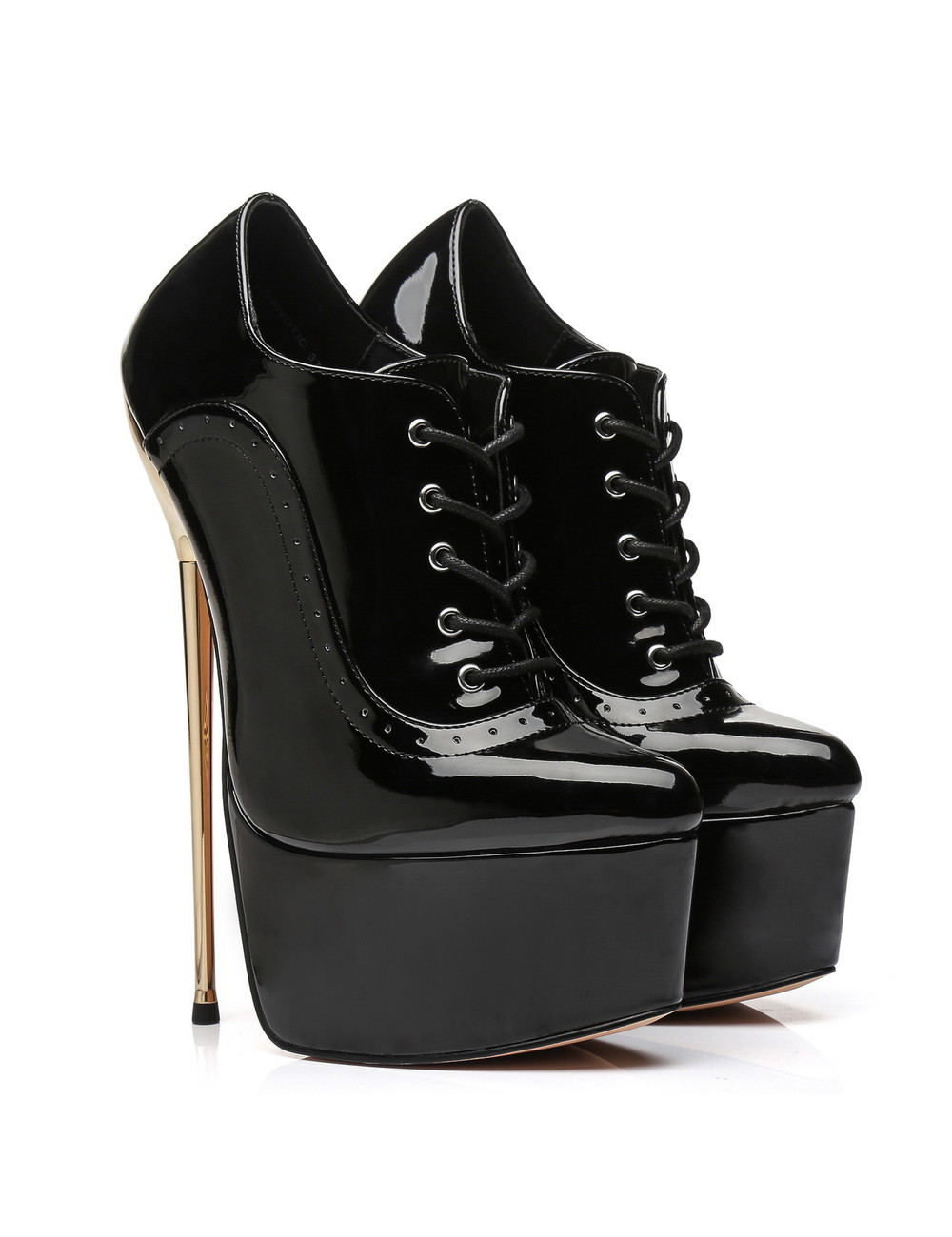Black Shiny Giaro platform oxford pumps gold heeled 20cm - Shoebidoo ...