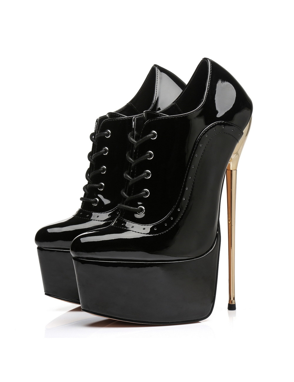 Black Shiny Giaro platform oxford pumps gold heeled 20cm - Shoebidoo ...