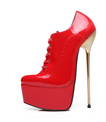 SLICK Red shiny Giaro ultra Fetish platform oxfords with gold heels