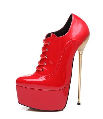 SLICK Red shiny Giaro ultra Fetish platform oxfords with gold heels
