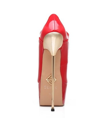 SLICK Red shiny Giaro ultra Fetish platform oxfords with gold heels