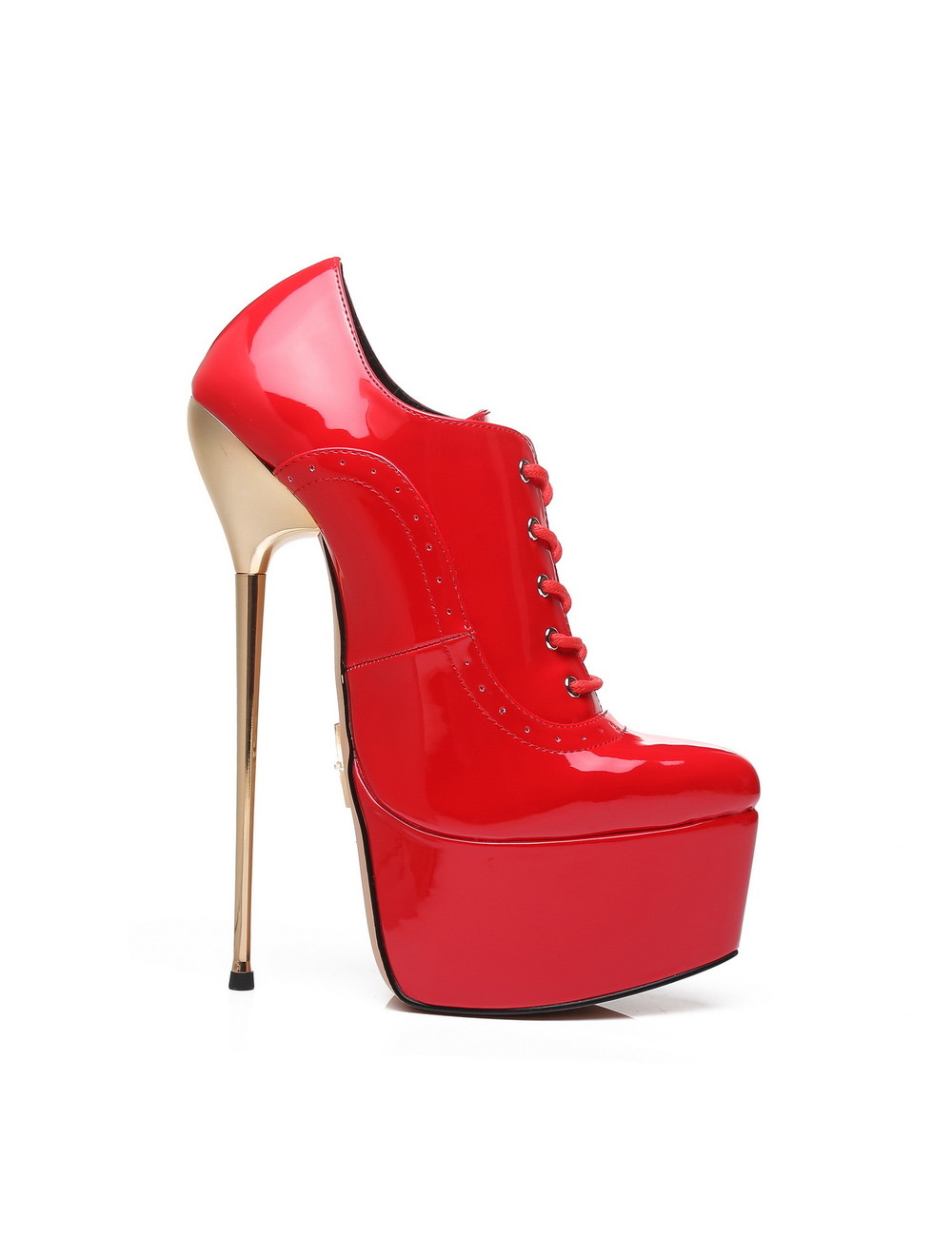 SLICK Red shiny Giaro ultra Fetish platform oxfords with gold heels