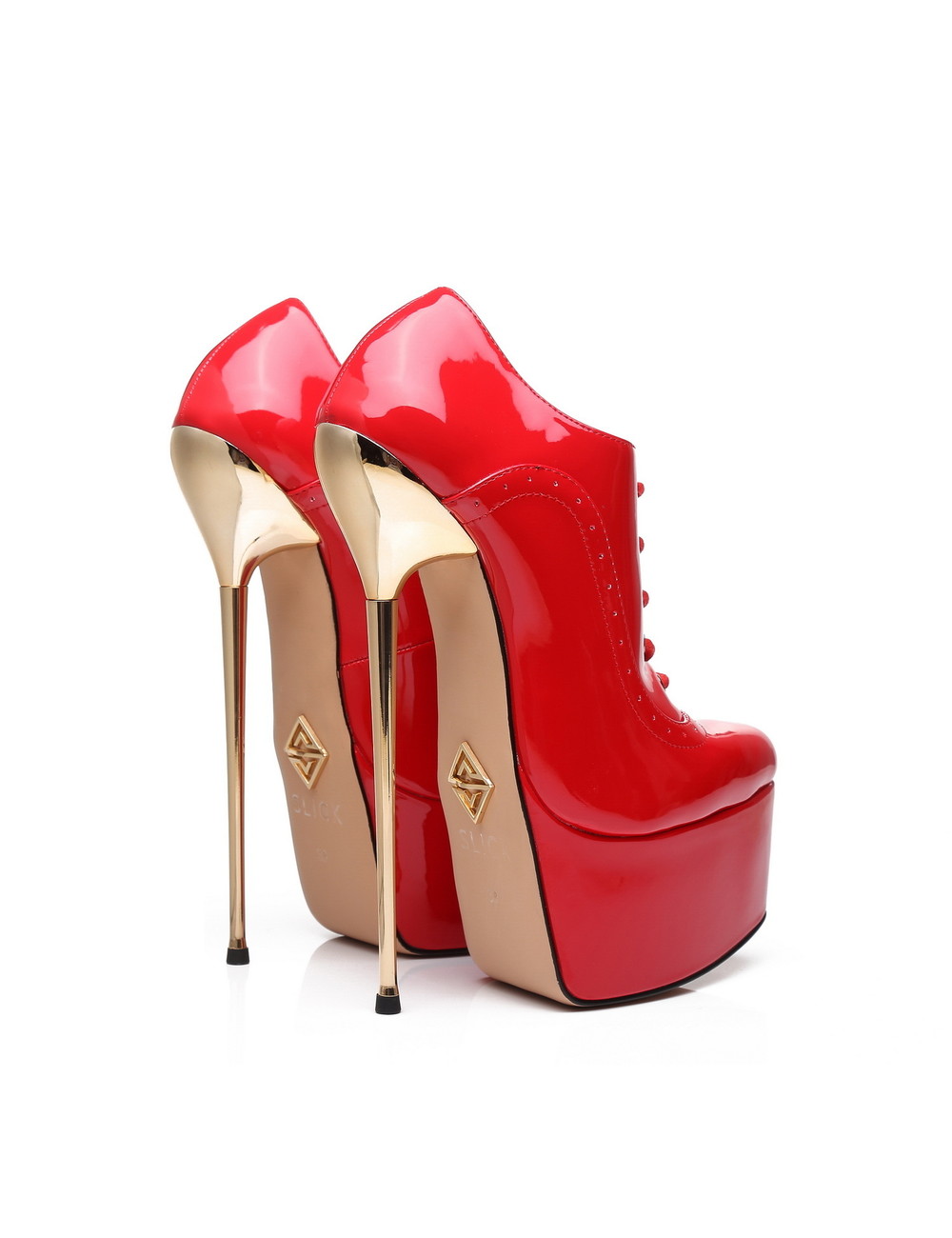 SLICK Red shiny Giaro ultra Fetish platform oxfords with gold heels