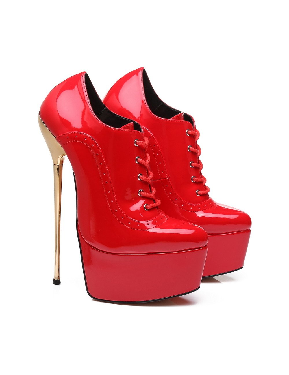 Red Shiny Giaro platform oxford pumps gold heeled 20cm - Shoebidoo ...