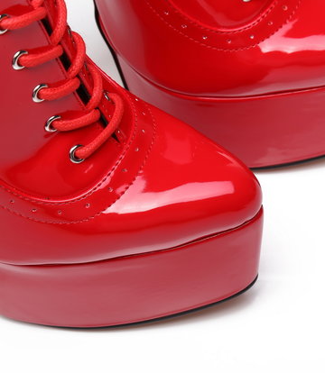 SLICK Red shiny Giaro ultra Fetish platform oxfords with gold heels