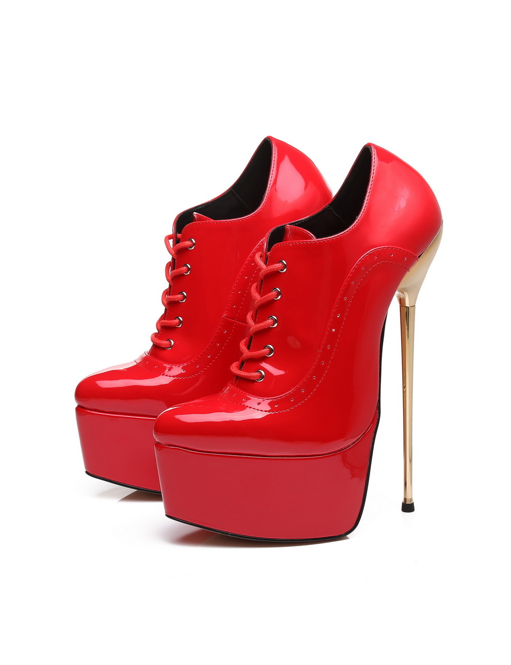 Red Shiny Giaro platform oxford pumps gold heeled 20cm - Shoebidoo ...