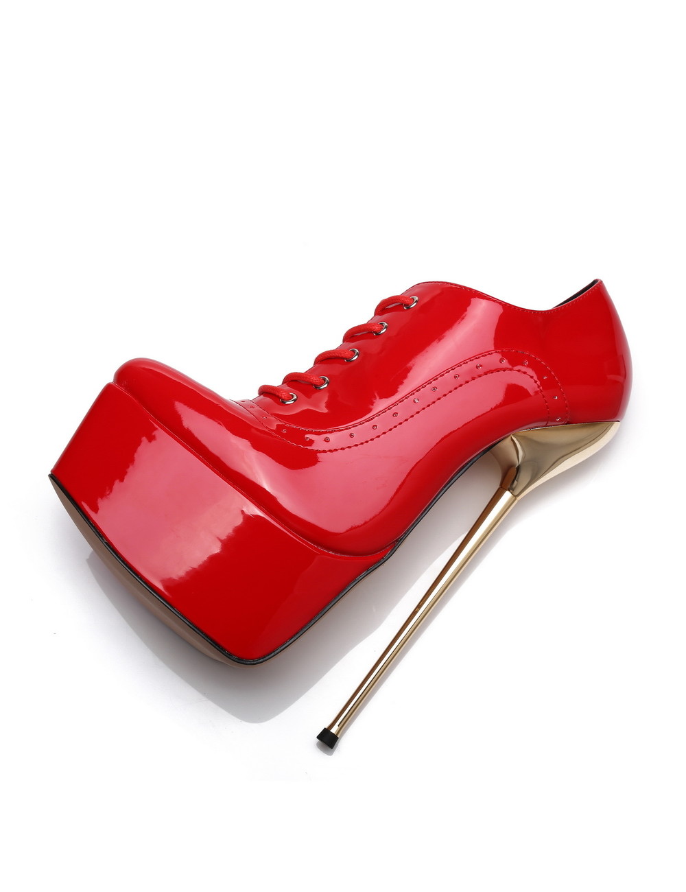 SLICK Red shiny Giaro ultra Fetish platform oxfords with gold heels