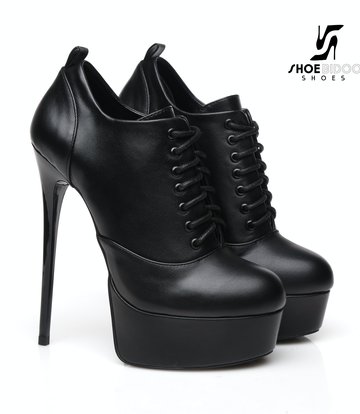 Black lace-up 16cm heeled oxford pumps by Giaro - Shoebidoo Shoes ...