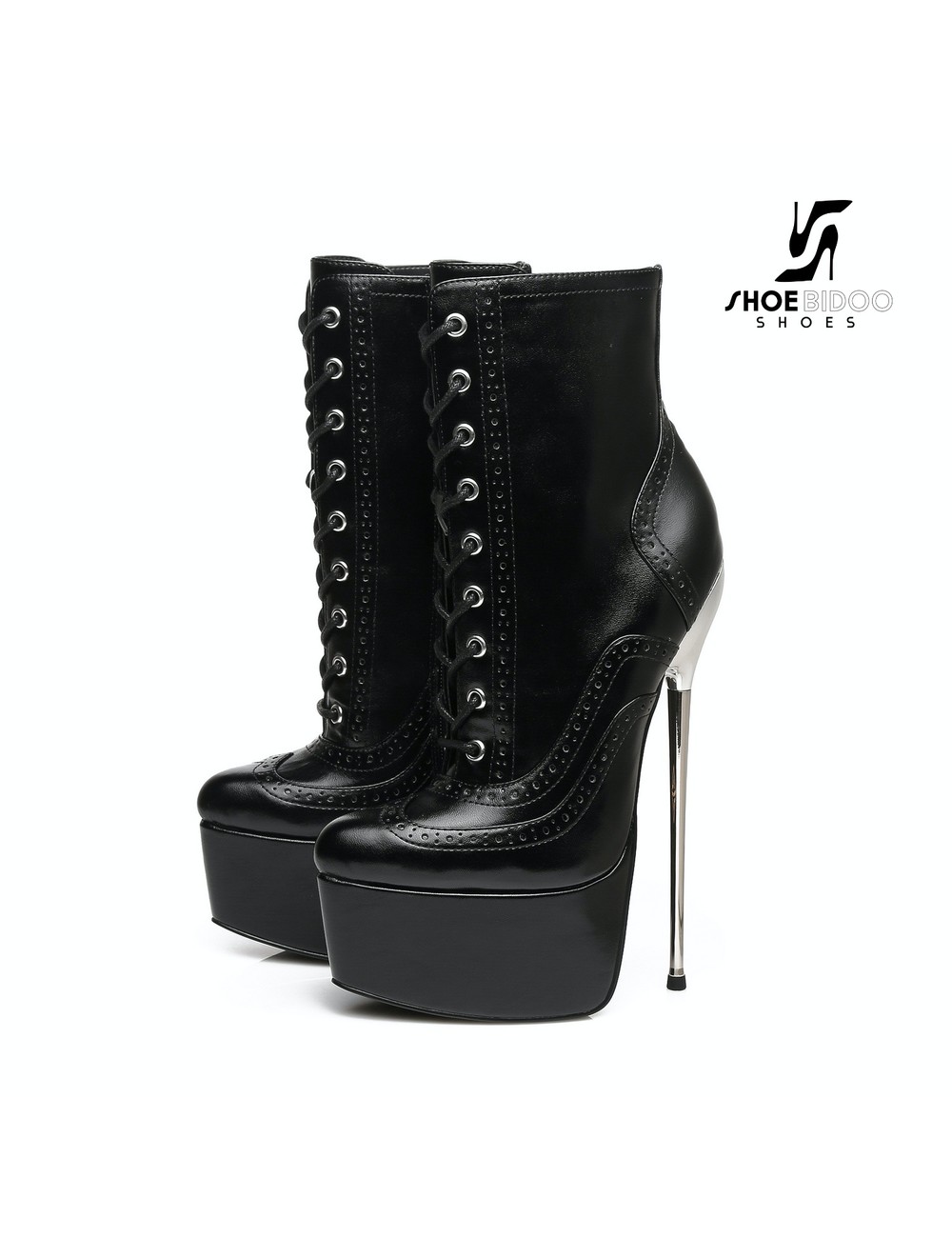 SLICK Black Giaro SLICK Fetish platform booties with silver heels