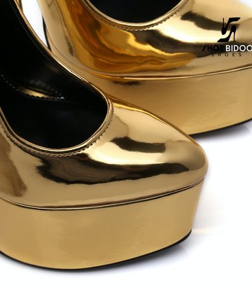 SLICK Gouden glanzende ESCALA SLICK Fetish platform pumps