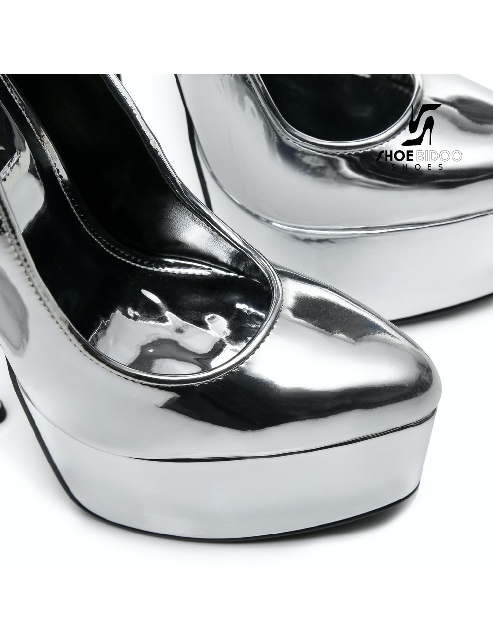 SLICK Silber glänzende ESCALA Giaro Ultra Fetish Plateau pumps