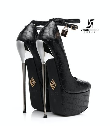 SLICK Zwart krokodil ESSENCE Giaro SLICK platform pumps met slot enkelbandjes