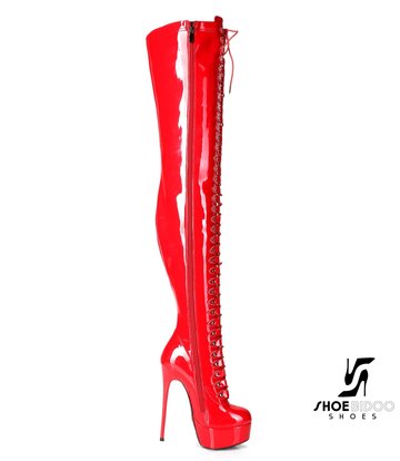 Giaro Rot glänzende Ultra "Galana MOUCHARDE" Overknee-Stiefel mit Schnürung