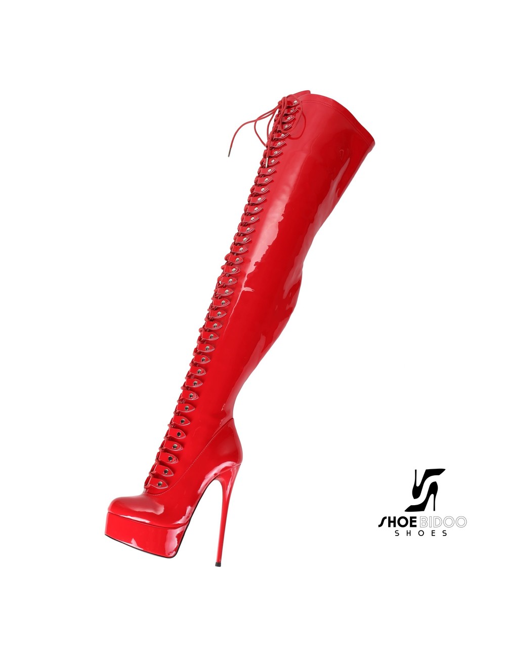 Giaro Red shiny lace-up ultra "Galana MOUCHARDE" thigh boots