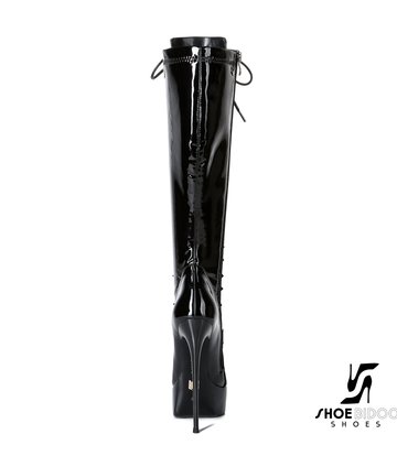 Giaro Black shiny lace-up ultra "Galana MAHAUTE" knee boots