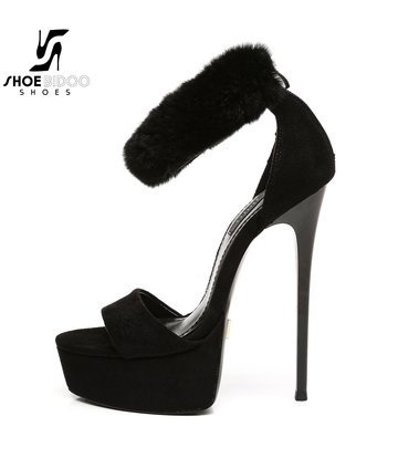 Giaro Black Giaro SWEET LOVE fur ankle belt sandals