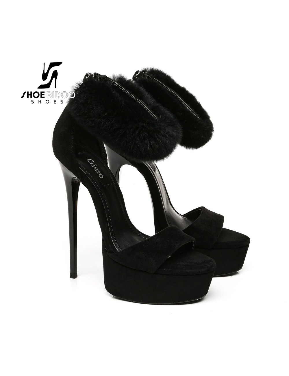 Giaro Black Giaro SWEET LOVE fur ankle belt sandals