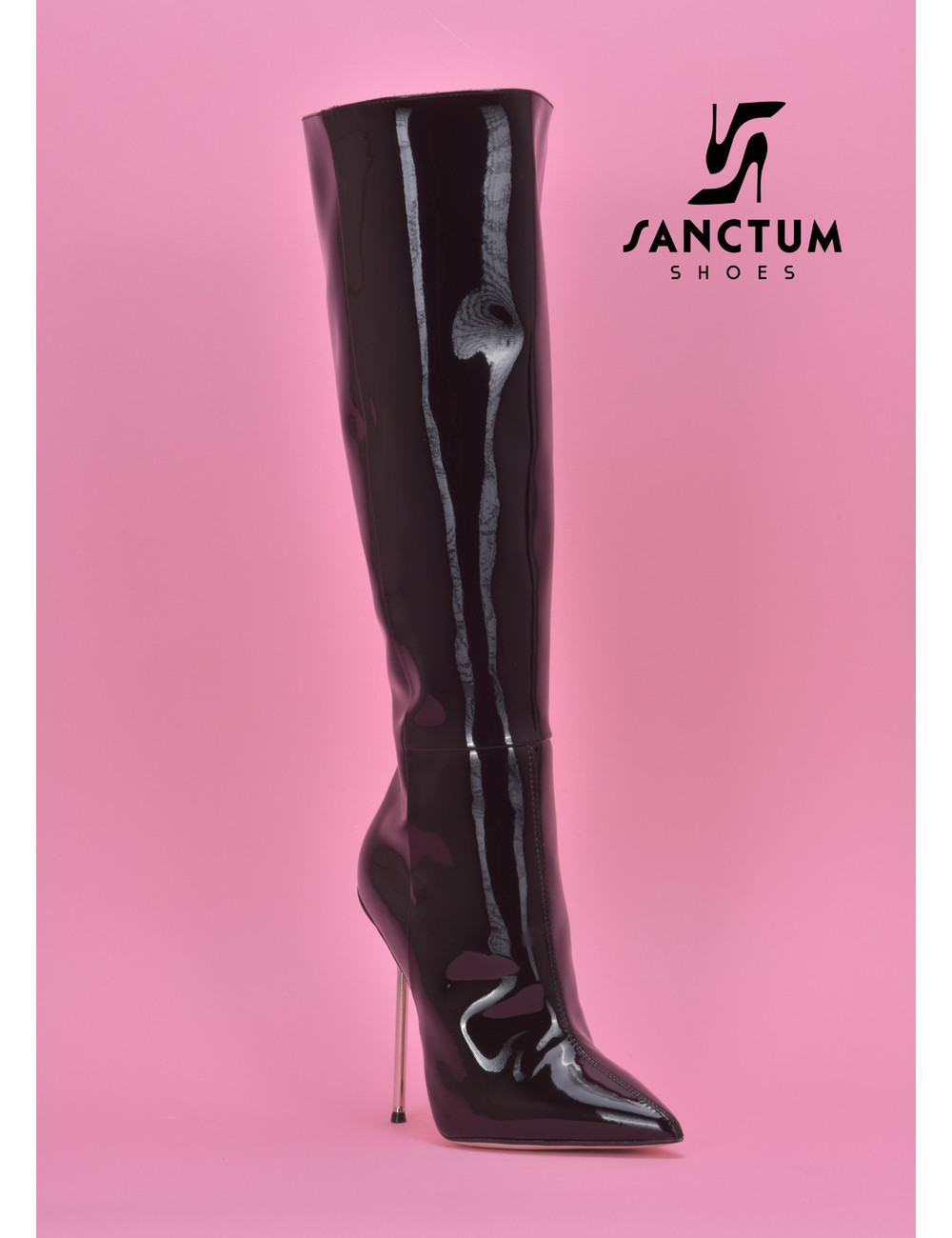 Sanctum High Italian knee boots GAIA with stiletto heels in genuine patent leather