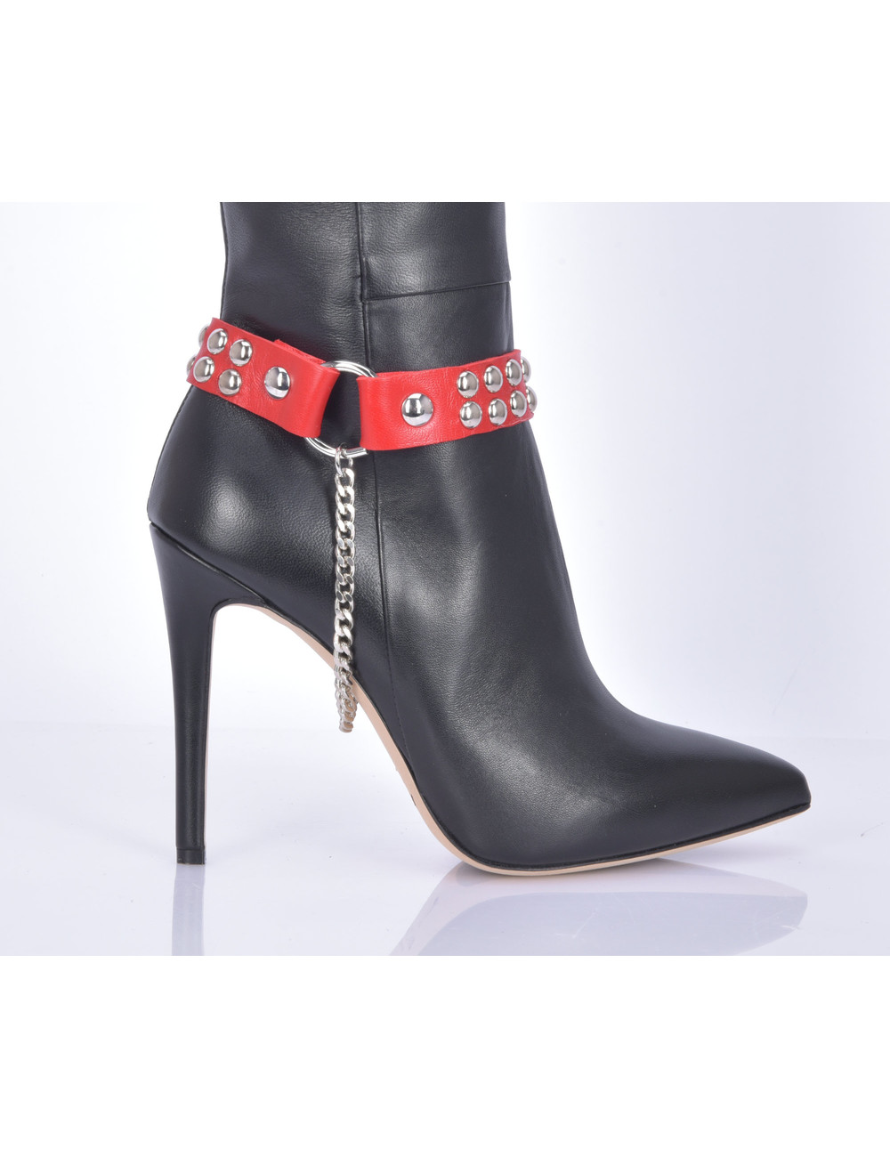 Sanctum Shoes Stiefelgürtel aus Leder, 2 cm breit, einfache Kette, rotes Nappaleder