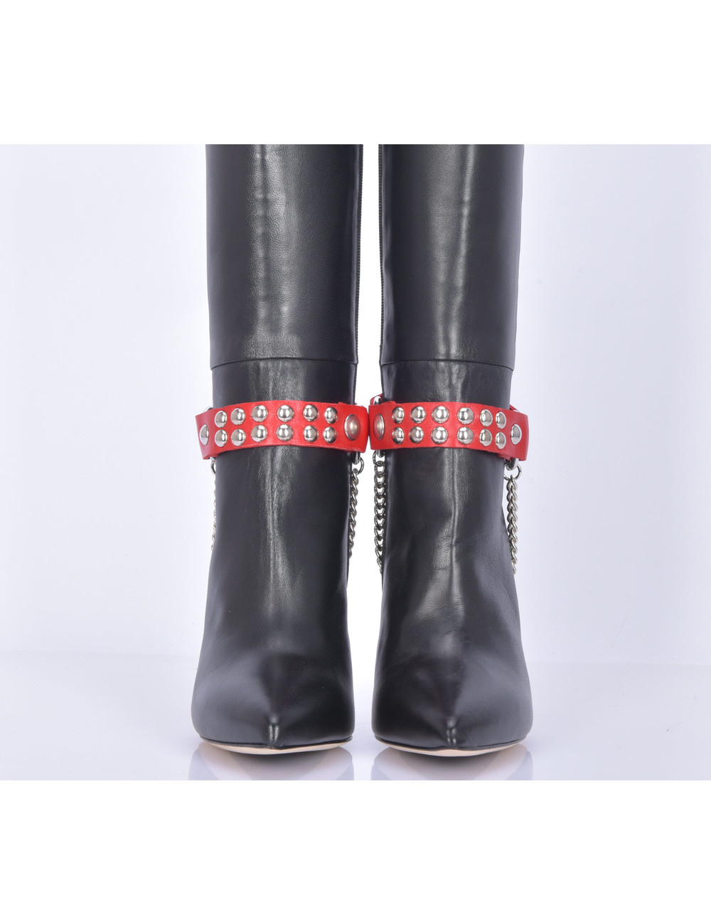 Sanctum Shoes Stiefelgürtel aus Leder, 2 cm breit, einfache Kette, rotes Nappaleder