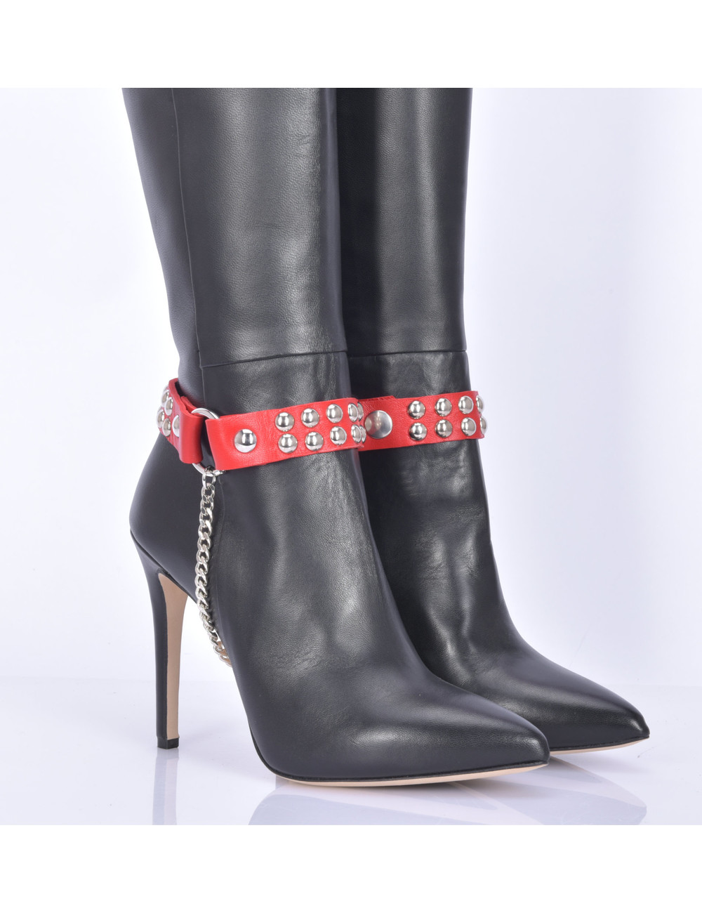 Sanctum Shoes Stiefelgürtel aus Leder, 2 cm breit, einfache Kette, rotes Nappaleder