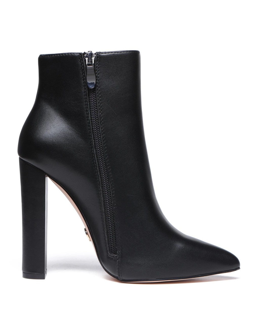 black leather pointed ankle boots