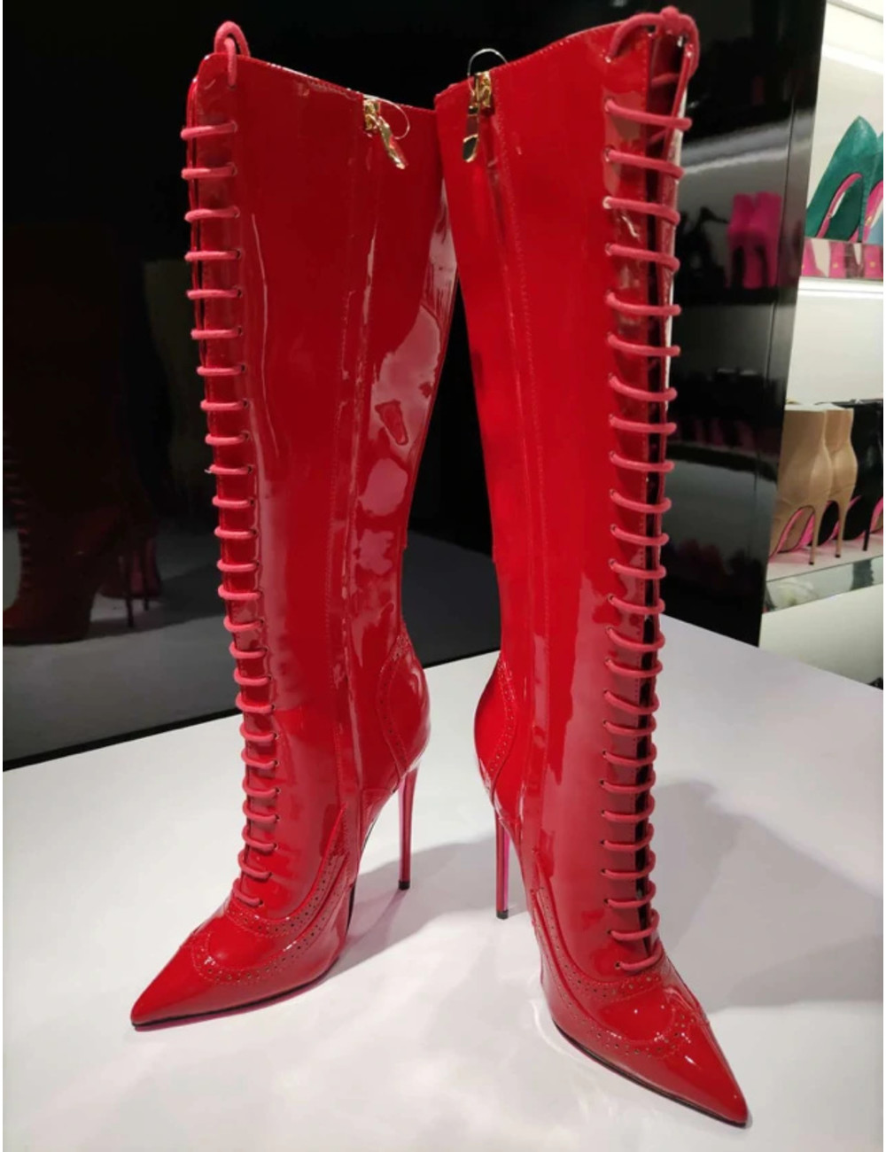 Giaro Giaro MILANA RED SHINY LACE KNEE BOOTS