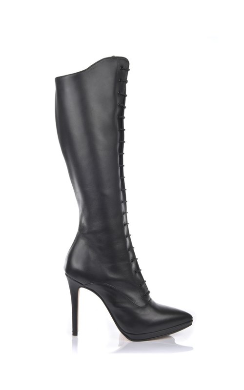 High lace up knee boots with platform heels in genuine leather Shoebidoo Shoes Giaro high heels